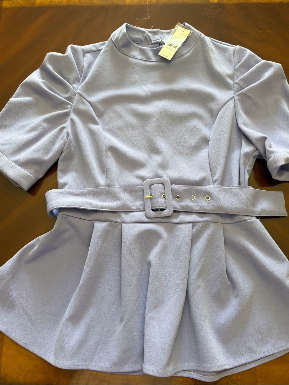 Baby Doll Style Blouse Belted Peplum - Light Lavender